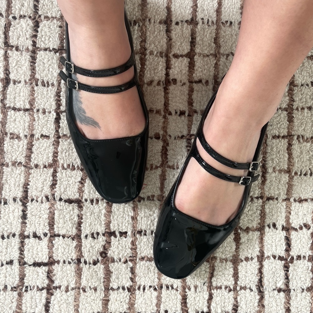 Steve Madden Black Patent Double-Strap Mary Jane Flats